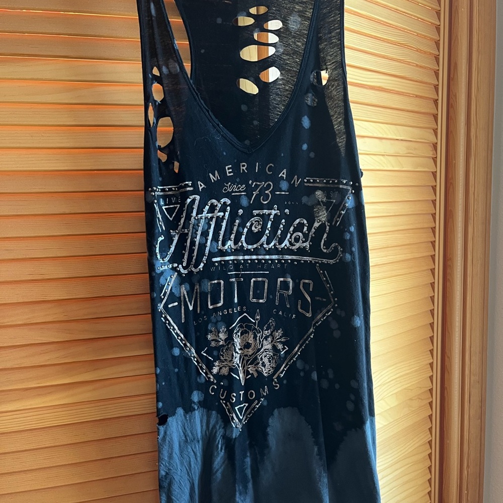 Affliction Black Distressed Graphic Tank Top